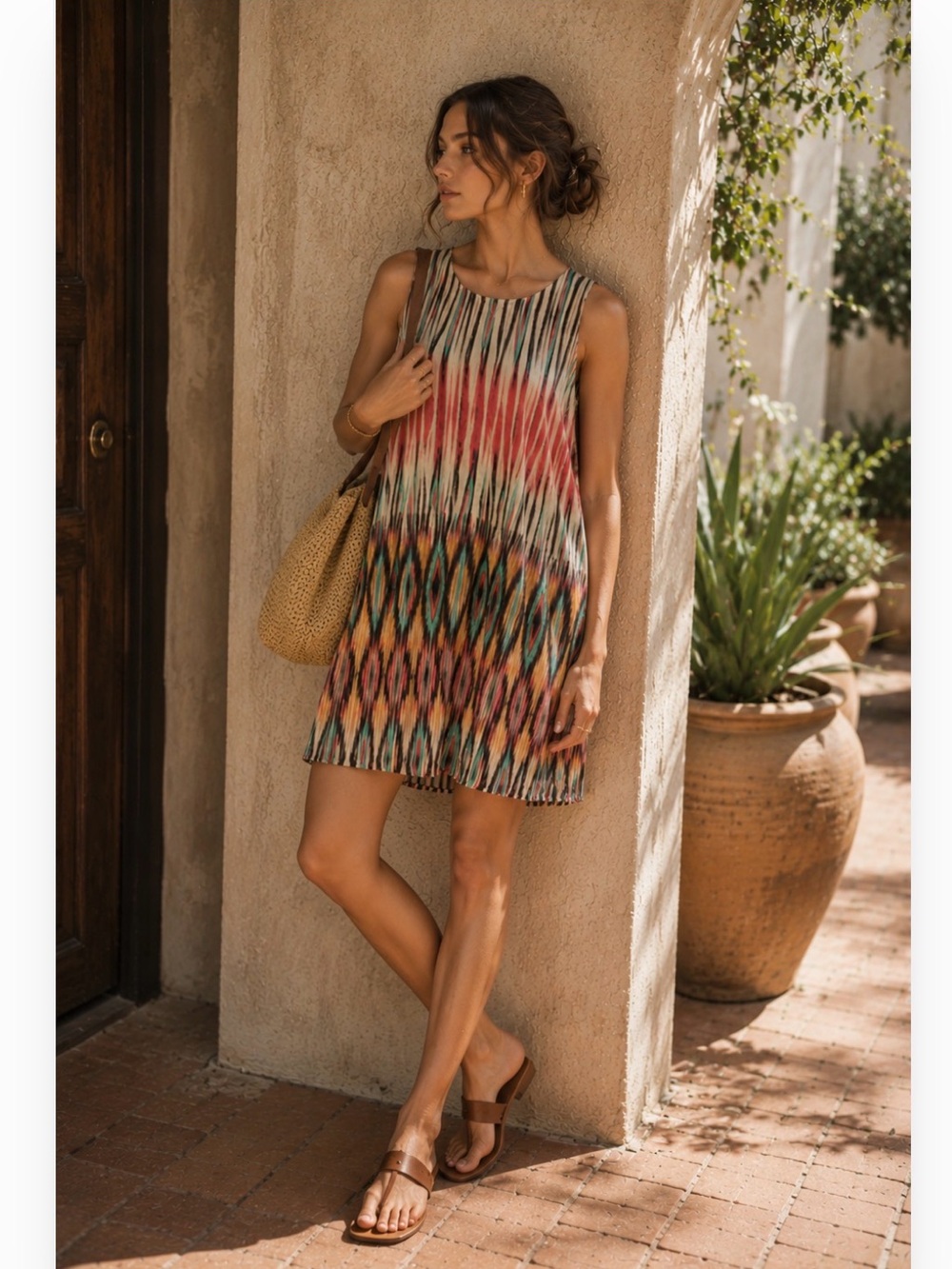 Lavender Brown Multicolor Silk Blend A-Line Midi Dress